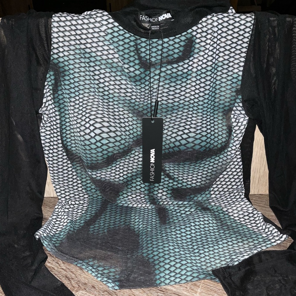 Fashion Nova “Always Noticed Mesh Bodysuit” Size L